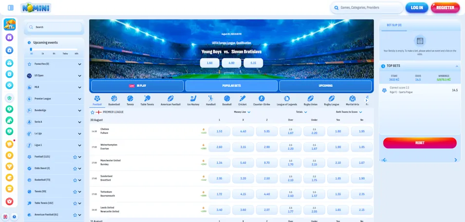 Nomini Sportsbook Sport Betting Screenshot