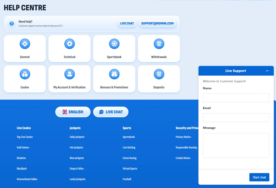 Nomini Customer Support Screenshot