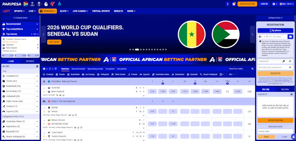 Paripesa Homepage Screenshot
