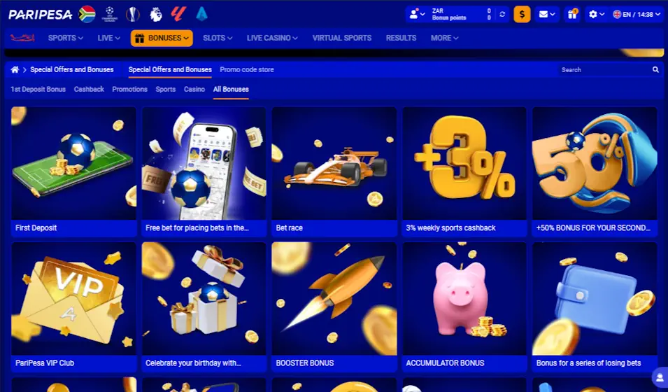 Paripesa Bonuses Screenshot