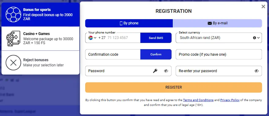 Paripesa Sportsbook Registration Screenshot