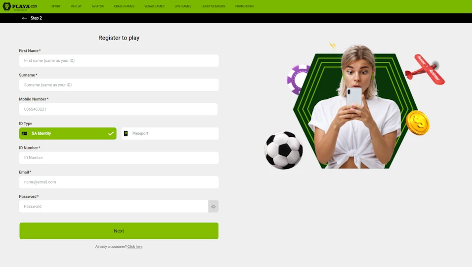 PlayaBets Registration Screenshot