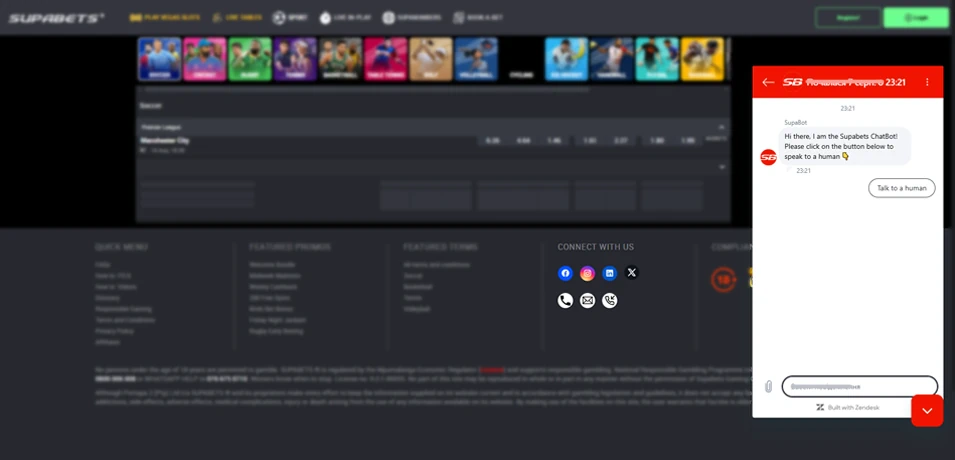 Supabets Sportsbook Player Support and Safety Screenshot