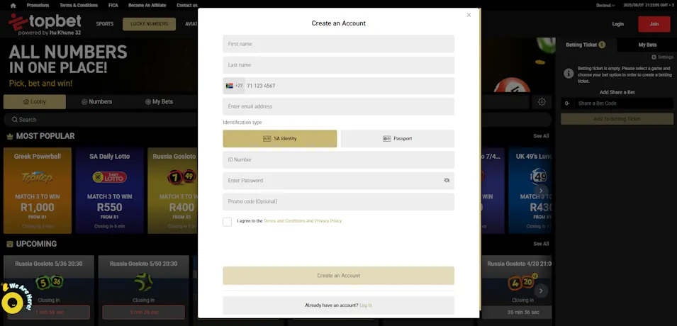 TopBet Sportsbook Getting Started Screenshot