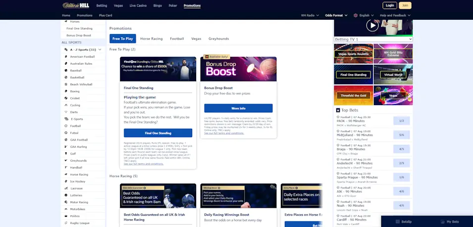 William Hill Sportsbook Bonuses & Promotions in SA Screenshot