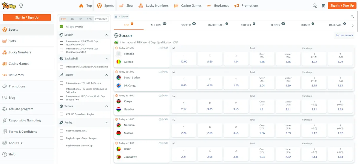 YesPlay Sport Webpage Screenshot