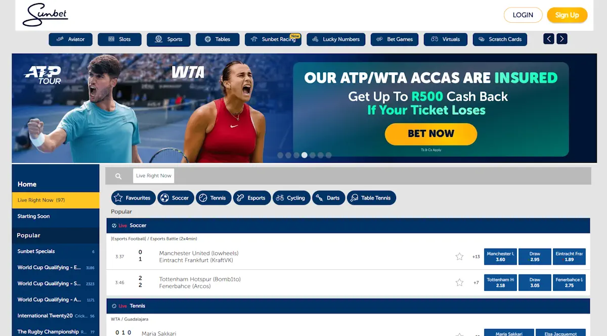 Sunbet Sport Betting Experience Screenshot