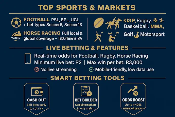 TabOnline Sportsbook Sports Coverage & Betting Markets Infographic