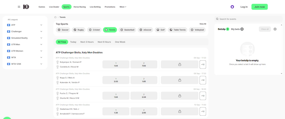 10bet Tennis Betting Screenshot