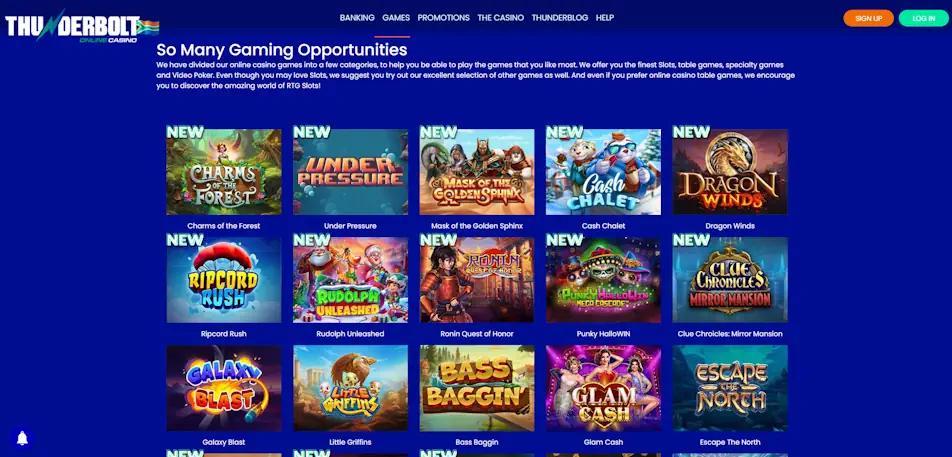 Thunderbolt Casino Game Selection Analysis Screenshot