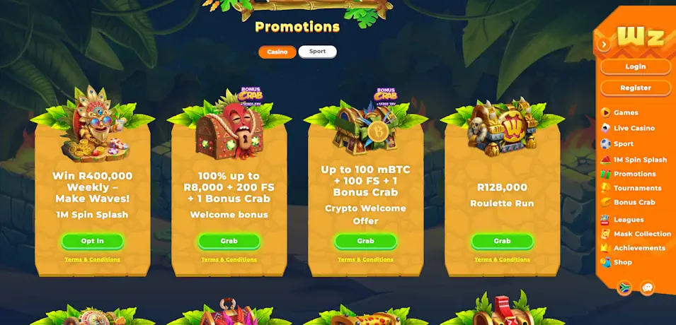 Wazamba Casino Player Rewards System Screenshot