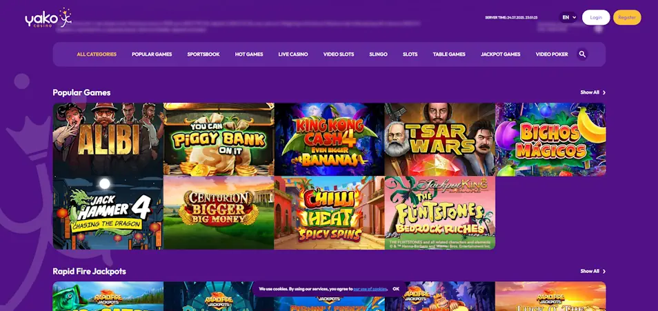 Yako Casino Game Selection and Software Providers Screenshot