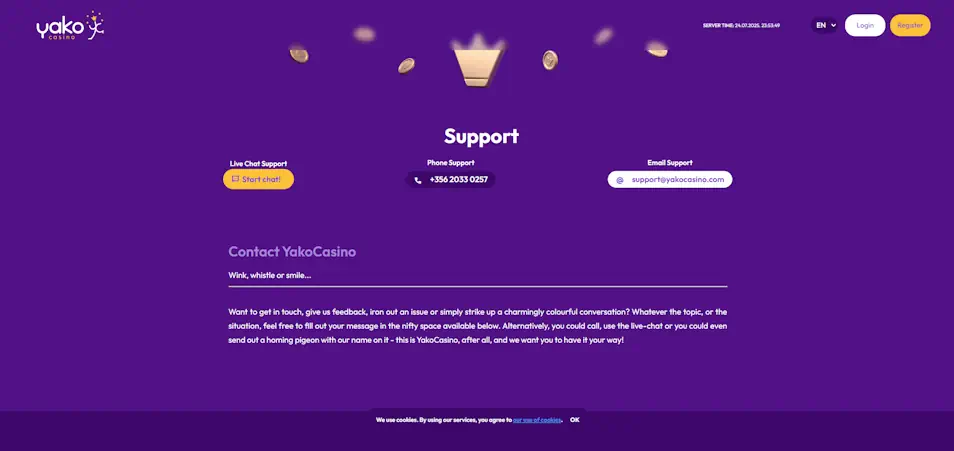 Yako Casino Customer Support Quality Screenshot