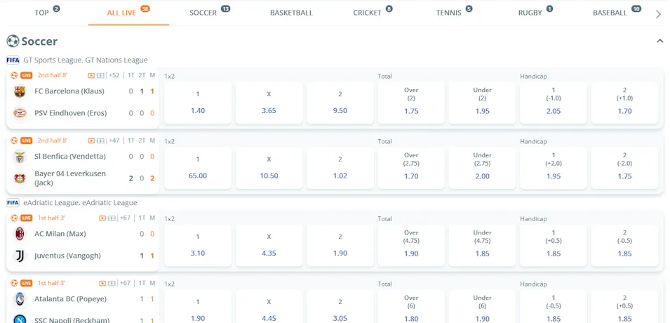 YesPlay Sportsbook BC YesPlay — line overview Screenshot