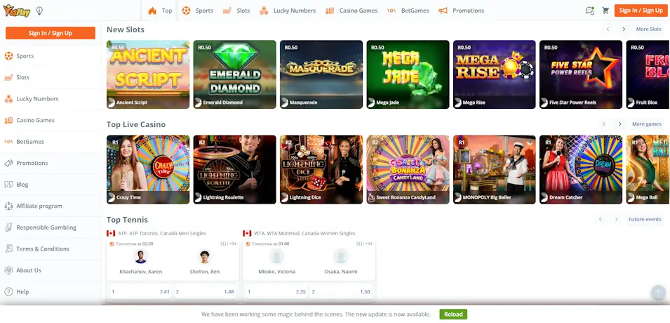YesPlay Sportsbook Betting Options and Markets Screenshot