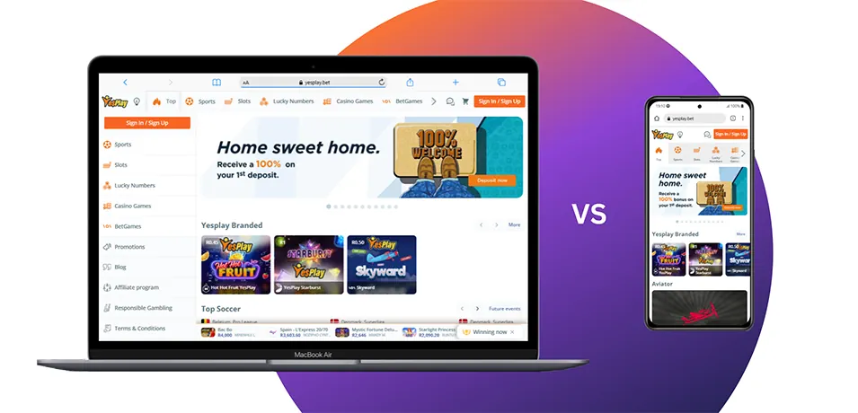 YesPlay Sportsbook Mobile and desktop version of the site Banner