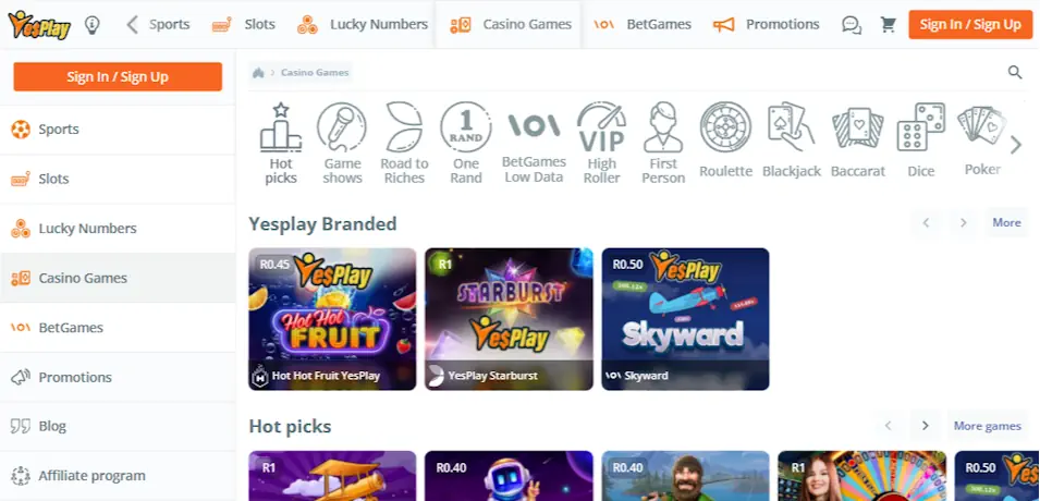 YesPlay Sportsbook Review of the official site Screenshot