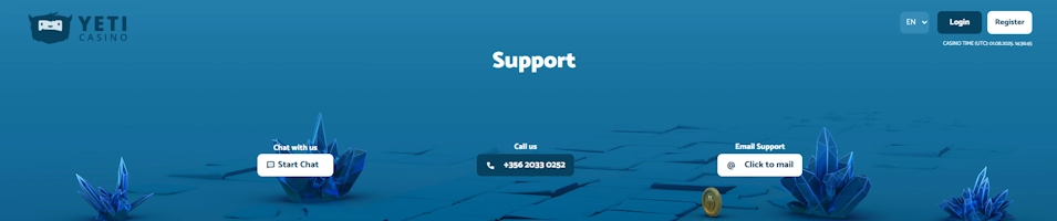Yeti Casino Player Support and Protection Screenshot