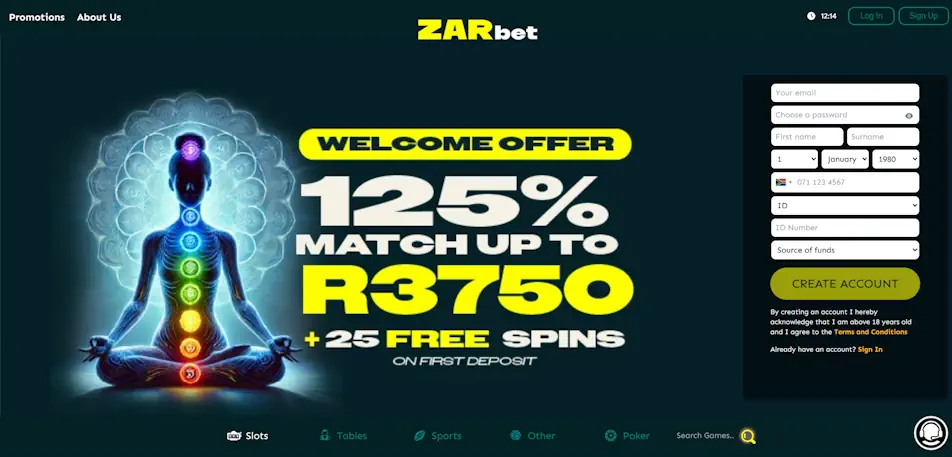 ZARbet Casino Welcome Bonus Breakdown Screenshot