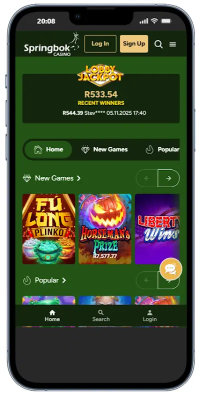 Casino app Springbok Mobile Screenshot