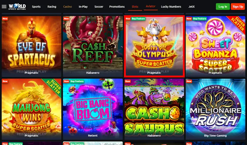Gates of Olympus Slot at World Sports Betting Screenshot