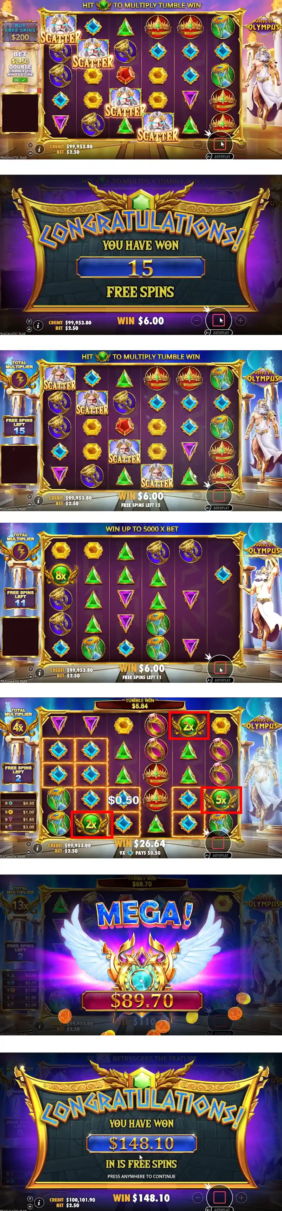 Gates of Olympus Slot Bonus Features Screenshots