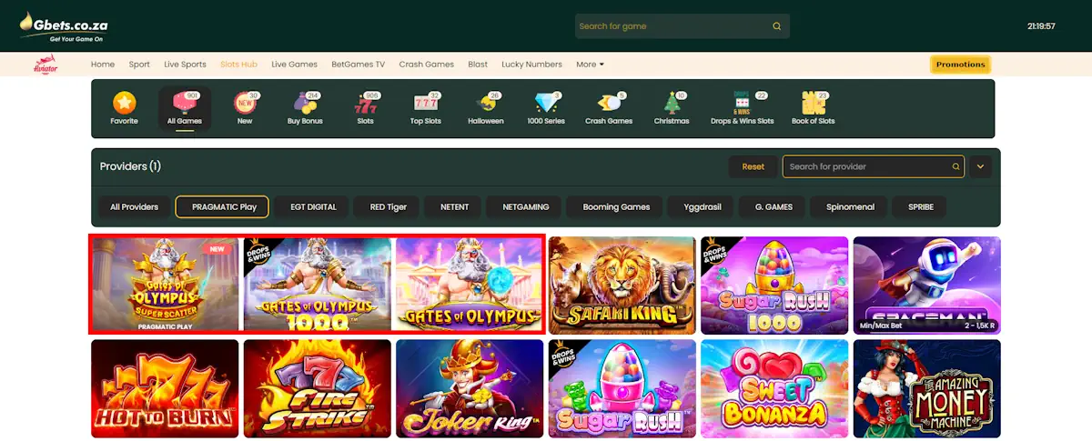 Gates of Olympus Slot Gbets Casino Screenshot