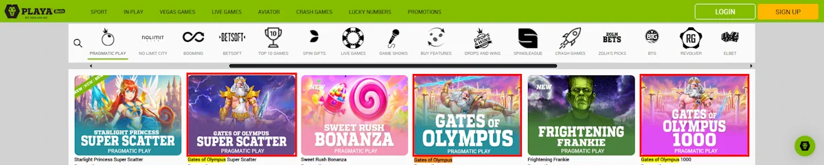 Gates of Olympus Slot at Playabets Casino Screenshot