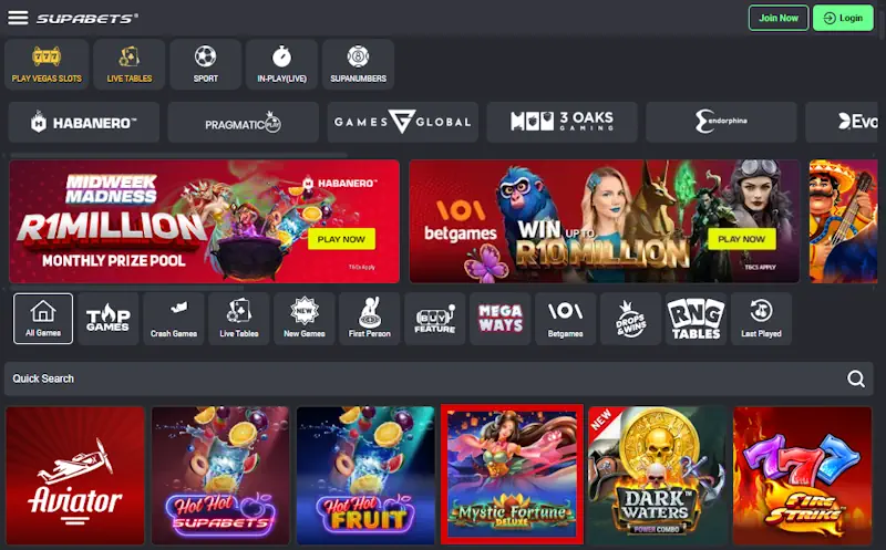 Mystic Fortune Deluxe Prive Slot Supabets Screenshot