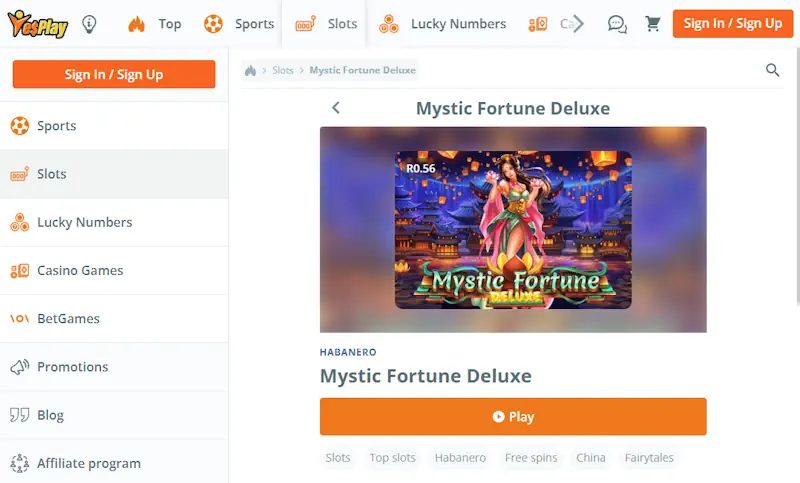 Mystic Fortune Deluxe Prive Slot YesPlay Screenshot