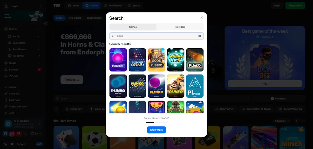 Plinko-plus 1Win Screenshot