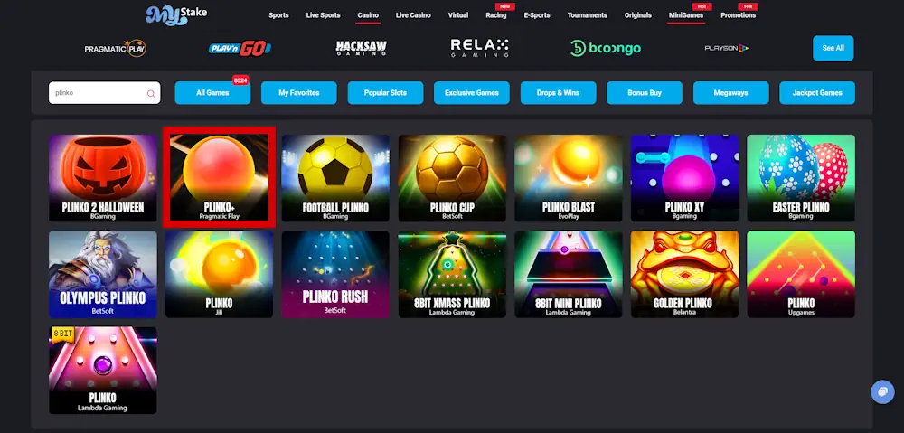 MyStake Casino Plinko Screenshot