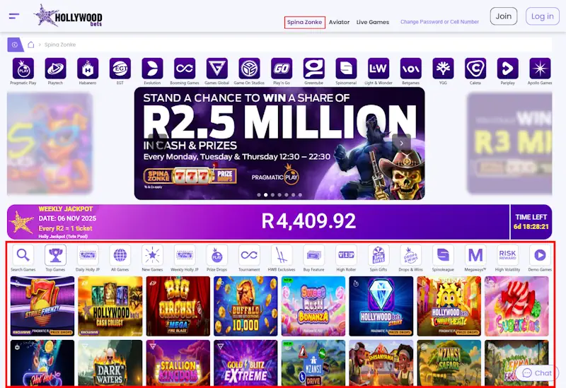 Hollywoodbets Spina Zonke Slots Screenshot