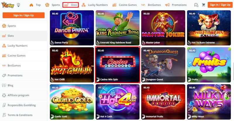 YesPlay Spina Zonke Slots Screenshot