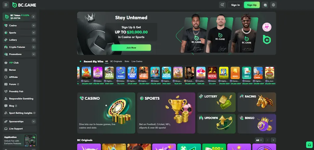 BC.Game Features and South African player experience Screenshot