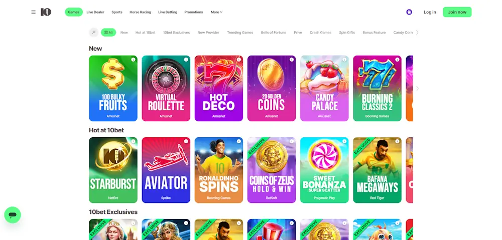 10bet Games Screenshot