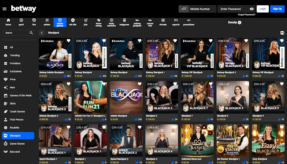 Betway blackjack Screenshot