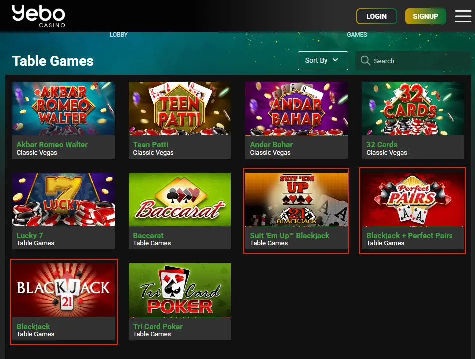 Yebo blackjack Screenshot