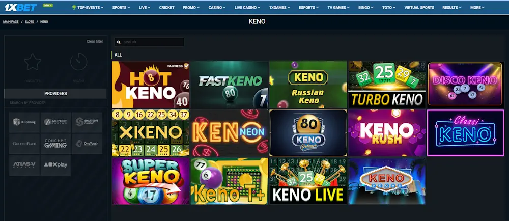 1xBet games keno Screenshot