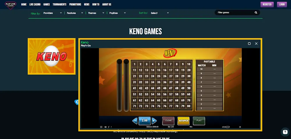 PlayLive game keno Screenshot