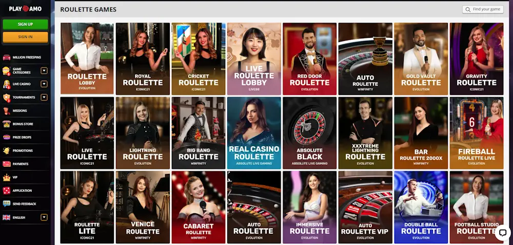 PlayAmo Roulette Screenshot