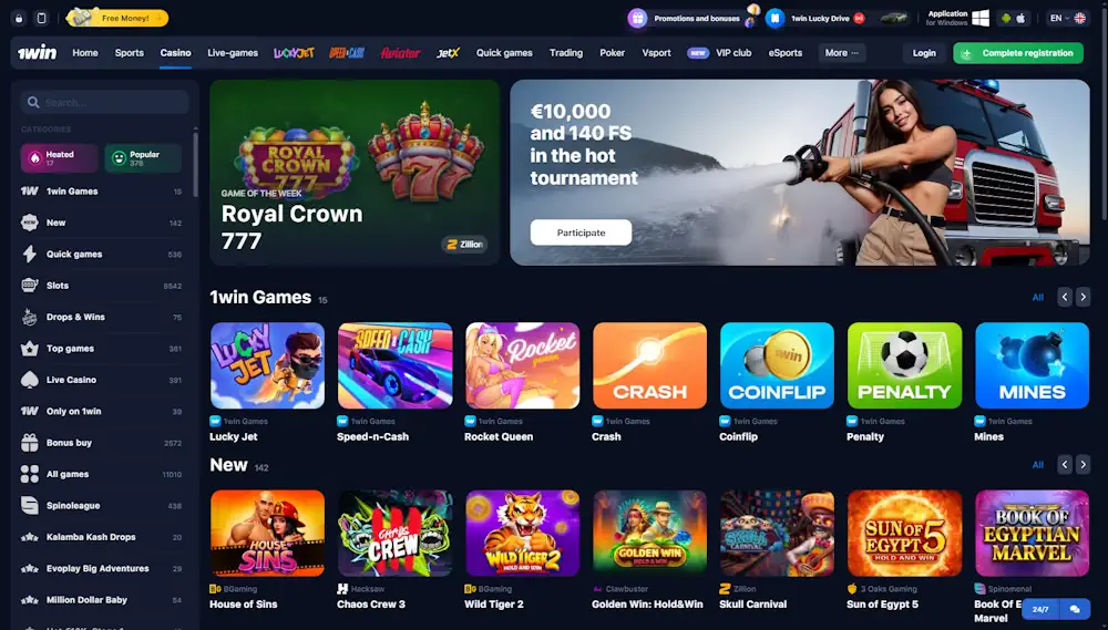 1win Casino games Screenshot