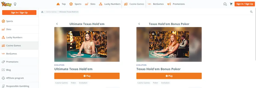 YesPlay texas-holdem Games Banner