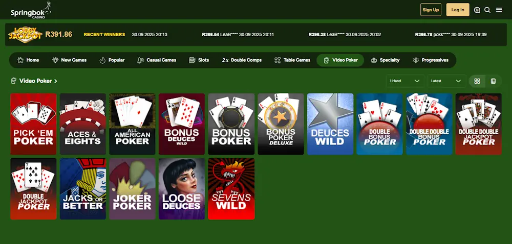 Springbok Video-poker games Screenshot
