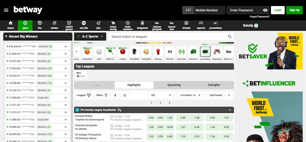 Betway hockey Screenshot
