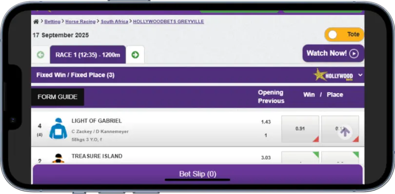 Hollywoodbets Horse racing Mobile Screenshot