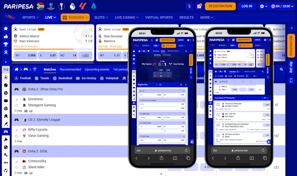 Paripesa Esports Desktop and mobile screenshots Banner