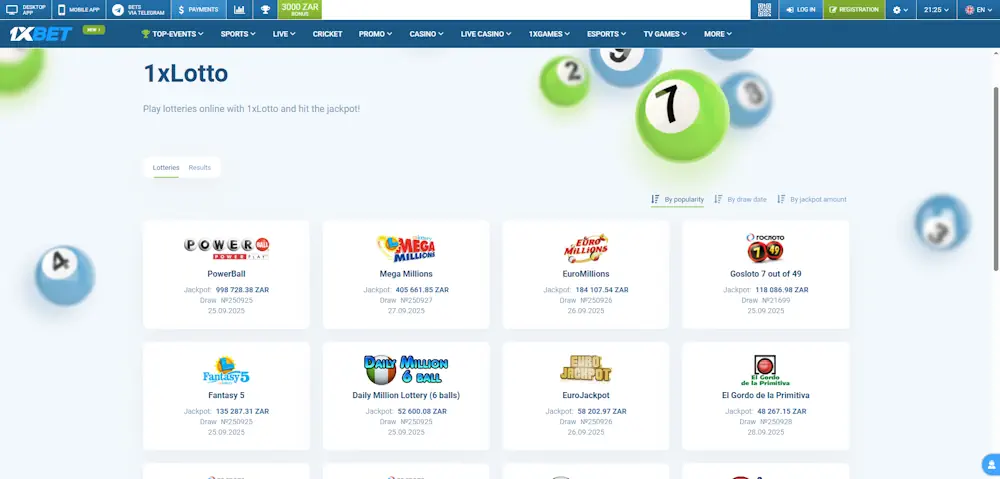 1xBet lotteries Screenshot