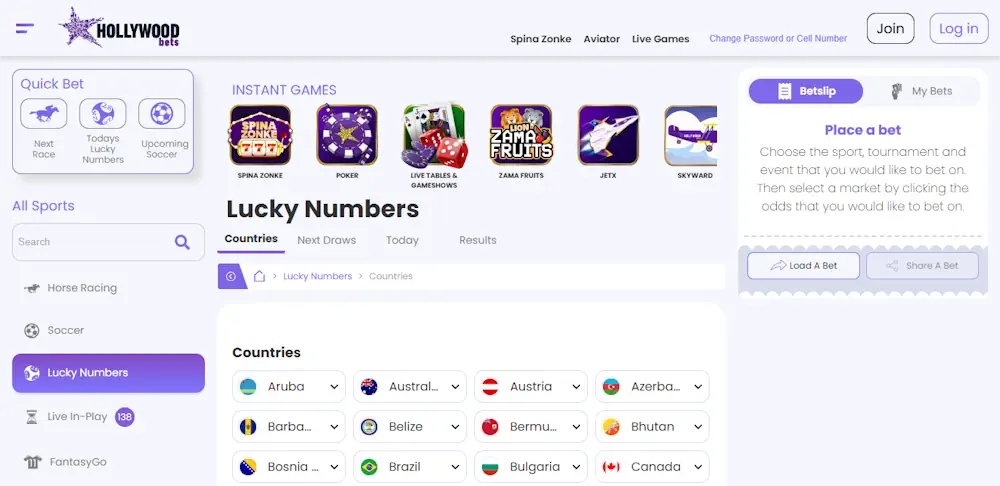 Hollywoodbets Lucky Numbers Screenshot