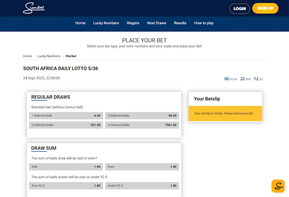 Sunbet daily lotto Screenshot